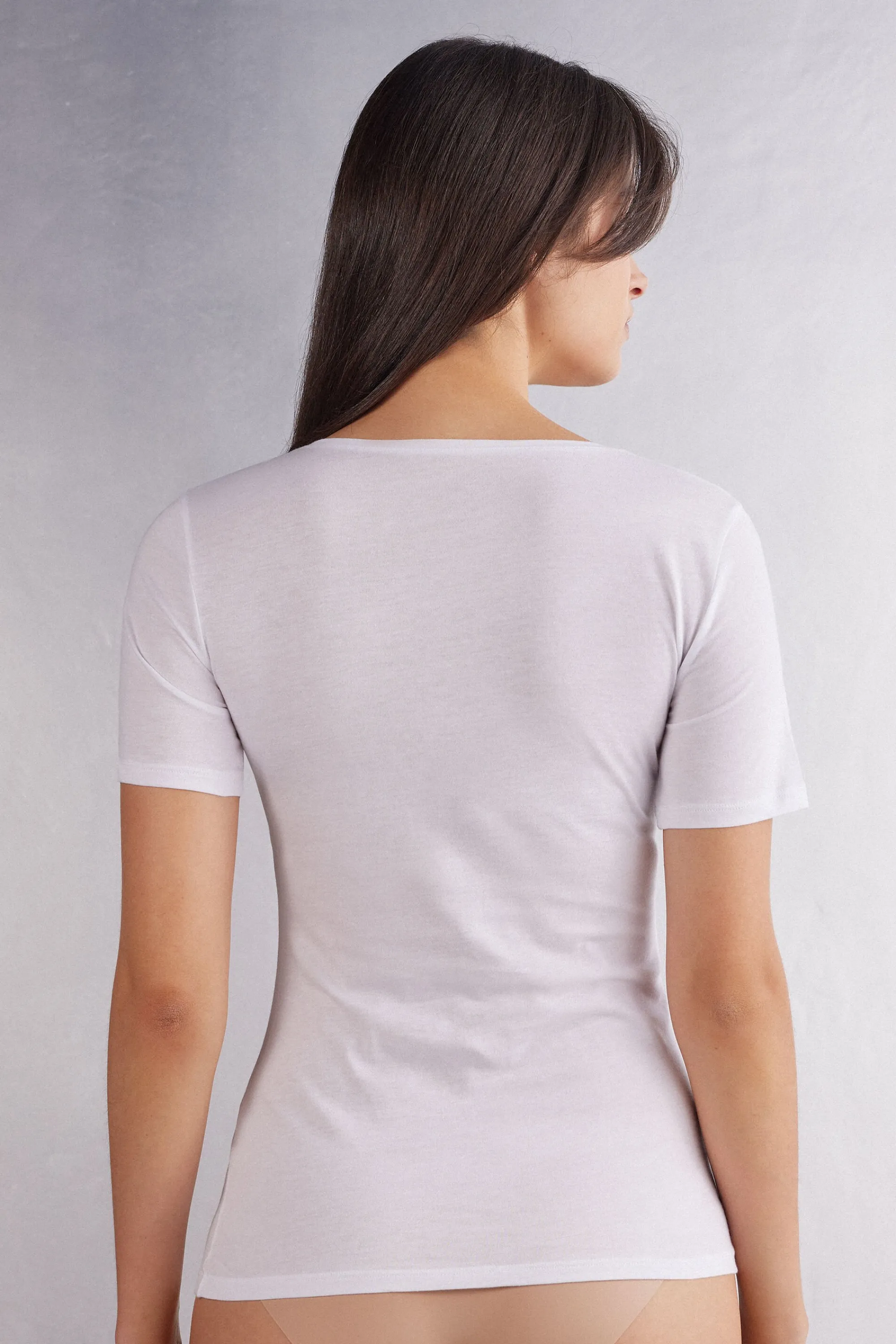 Intimissimi Maglia Manica Corta con Scollo a V in Cotone Ultrafresh