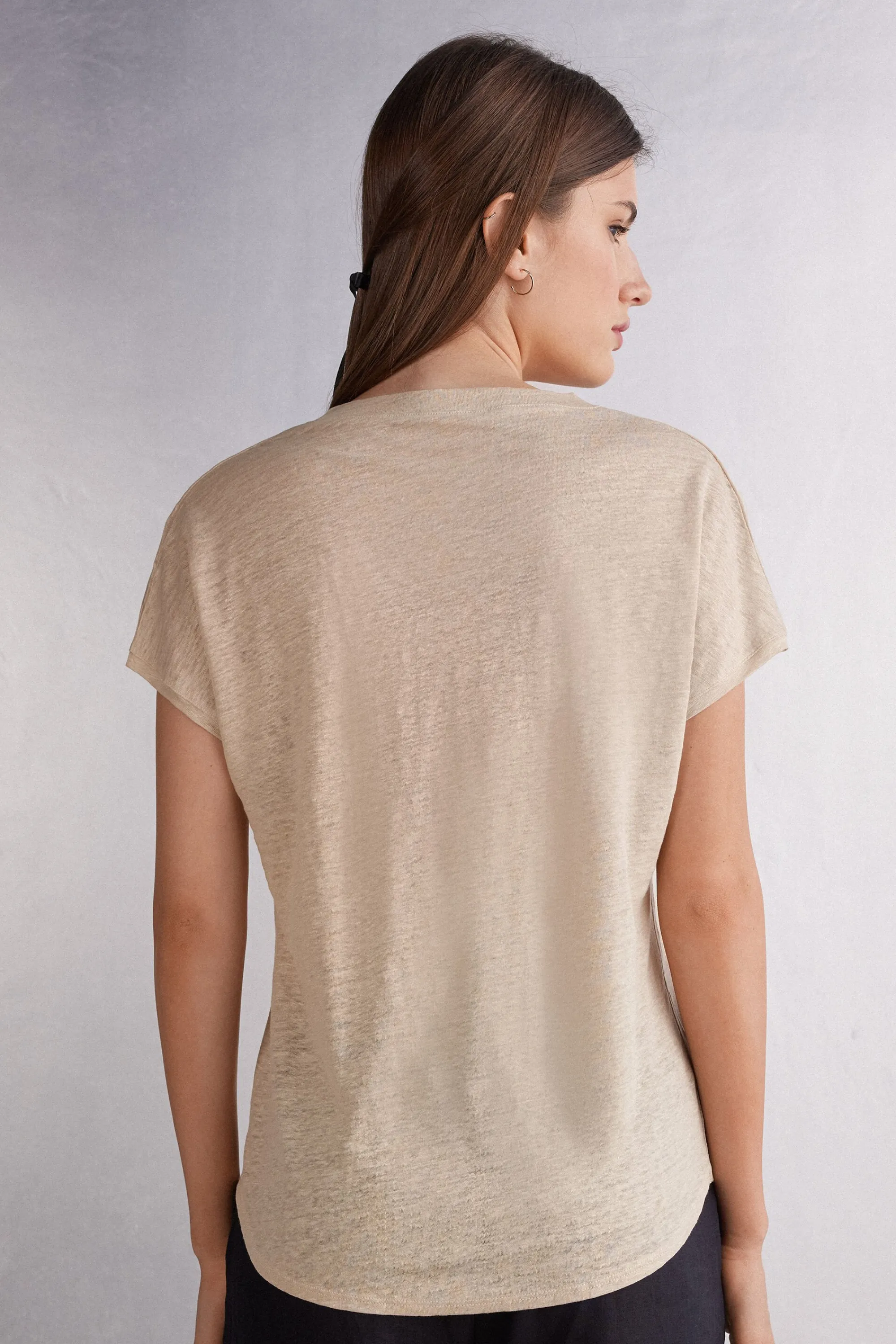 Intimissimi Maglia Manica Corta con Scollo a V in Lino